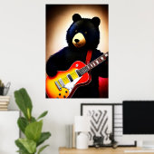 Bruin beer dat gitaar speelt | AI Art. Poster (Thuiskantoor)