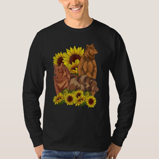 Bruin Beer Dier Hippie Zonnebloem Bos Dier T-shirt (Voorkant)