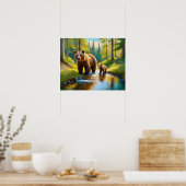 Bruin Beer en Baby 1 Poster (Keuken)
