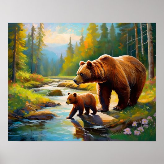 Bruin Beer en Baby 3 Poster (Voorkant)