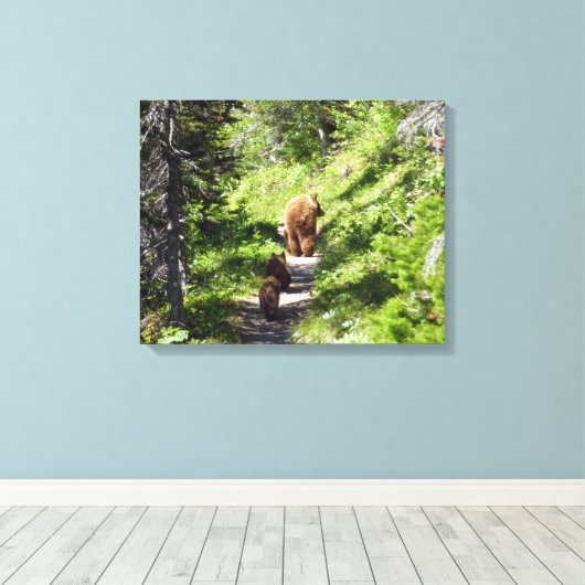 Bruin Beer familie Canvas Afdruk (Insitu (Houten vloer))