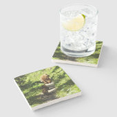 Bruin Beer familie Stenen Onderzetter (Zijkant)