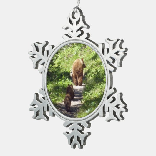 Bruin Beer familie Tin Sneeuwvlok Ornament (Rechts)