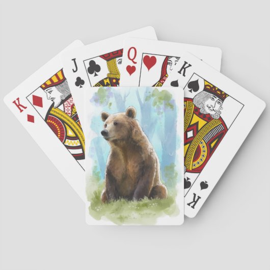 Bruin beer, grizzly beer speelkaarten- waterverf pokerkaarten (Achterkant)