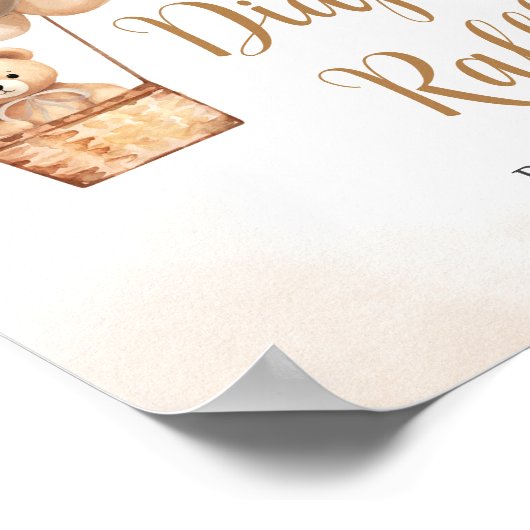 Bruin Beer Hete Luchtballon Baby Luier Raffle Poster (Hoek)