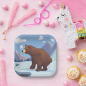 Bruin beer in de bergen papieren bordje (Feest)