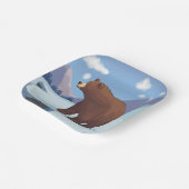 Bruin beer in de bergen papieren bordje (Gebogen)