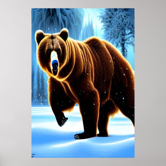 Bruin beer in de sneeuw | AI Art Poster (Voorkant)