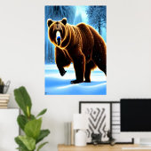 Bruin beer in de sneeuw | AI Art Poster (Thuiskantoor)