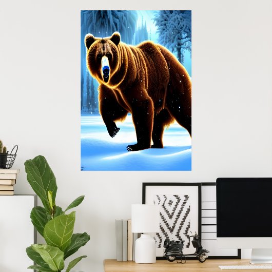 Bruin beer in de sneeuw | AI Art Poster (Thuiskantoor)