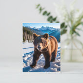 Bruin Beer in de sneeuw Briefkaart (Staand voorkant)
