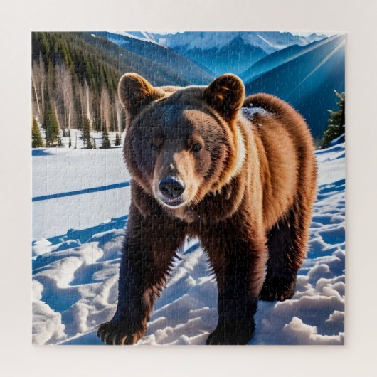 Bruin Beer in de sneeuw Legpuzzel (Verticaal)
