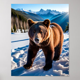 Bruin Beer in de sneeuw Poster