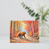 Bruin Beer in Herfstbos Pastel Chalk Art Briefkaart (Staand voorkant)