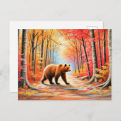 Bruin Beer in Herfstbos Pastel Chalk Art Briefkaart (Voorkant / Achterkant)