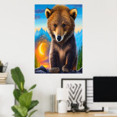 Bruin beer in het bos | AI Art Poster (Thuiskantoor)