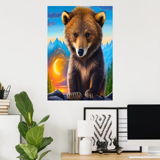 Bruin beer in het bos | AI Art Poster (Thuiskantoor)