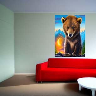 Bruin beer in het bos   AI Art Poster