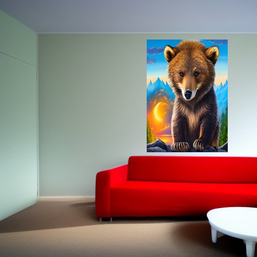 Bruin beer in het bos | AI Art Poster