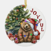Bruin Beer in kerstverlichting voor kleinzoon Keramisch Ornament (Voorkant)