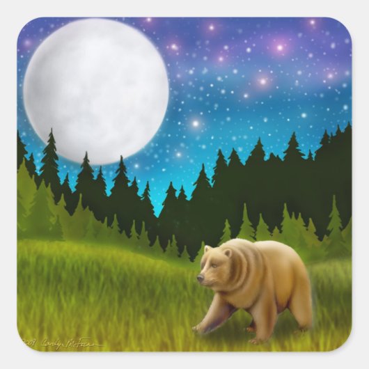 Bruin Beer in Moonlight Vierkante Sticker (Voorkant)