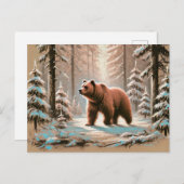 Bruin Beer in Snowy Forest Pastel Chalk Art Briefkaart (Voorkant / Achterkant)