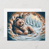 Bruin Beer in Winter Cave Pastelkrijttekening Briefkaart (Voorkant / Achterkant)