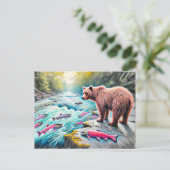 Bruin Beer Kijken Zalm Pastel Krijt Tekenen Briefkaart (Staand voorkant)