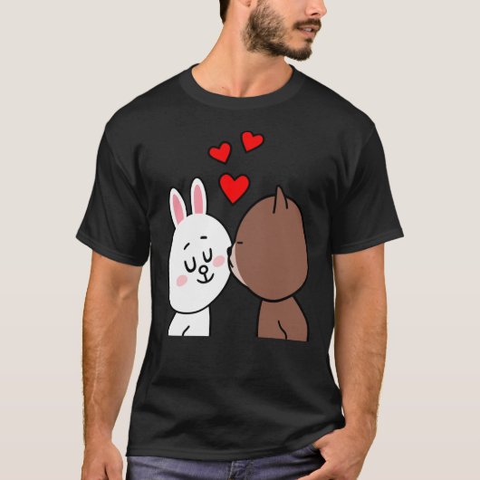 Bruin Beer konijn Bunny Rabbit Kiss Lightweigh T-shirt (Voorkant)