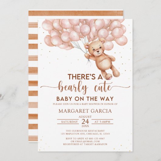 Bruin Beer met ballonnen Teddy Bear Baby shower Kaart (Voorkant / Achterkant)