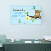 Bruin Beer met blauwe bijenjongen Aangepaste banne Spandoek (Beurs)