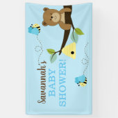 Bruin Beer met blauwe bijenjongen Aangepaste banne Spandoek (Verticaal)