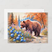 Bruin Beer met Bosbessen Pastel Chalk Art Briefkaart (Voorkant / Achterkant)