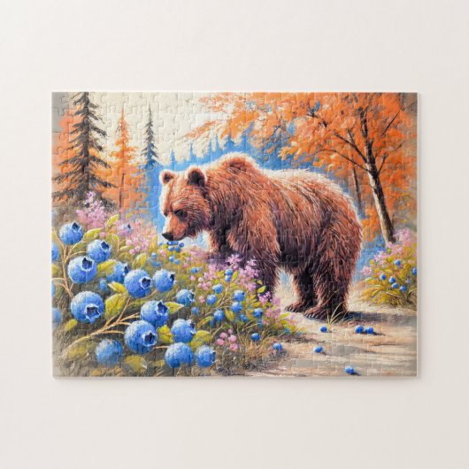 Bruin Beer met Bosbessen Pastel Chalk Art Legpuzzel (Horizontaal)