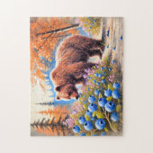 Bruin Beer met Bosbessen Pastel Chalk Art Legpuzzel (Verticaal)