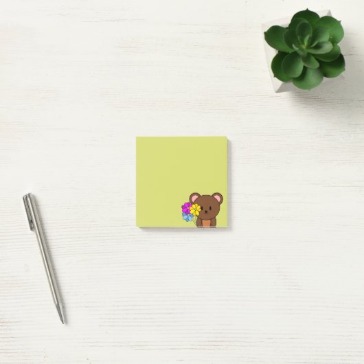 bruin Beer met een bundel bloemen Post-it® Notes (Kantoor)