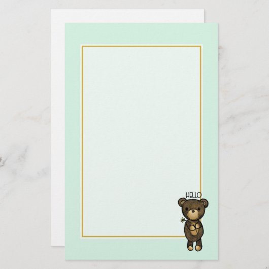 Bruin Beer met een gele bloem gezegde Hallo Briefpapier (Voorkant / Achterkant)