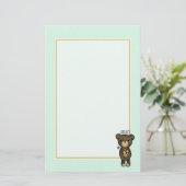 Bruin Beer met een gele bloem gezegde Hallo Briefpapier (Staand voorkant)