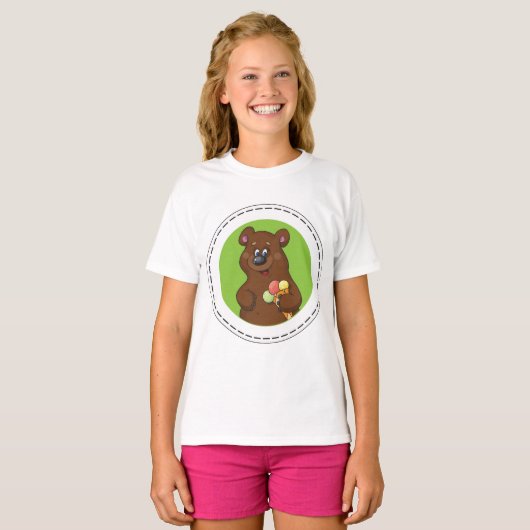 Bruin Beer met ijskap T-shirt (Voorkant volledig)