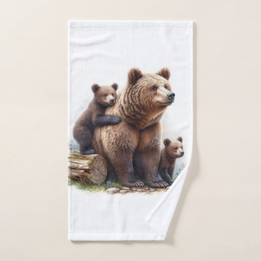 Bruin Beer met twee welpen Bad Handdoek (Handdoek)