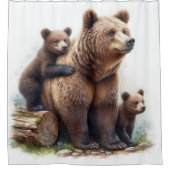 Bruin Beer met twee welpen Douchegordijn (Voorkant)
