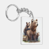 Bruin Beer met twee welpen Sleutelhanger (Voorkant Links)