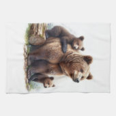 Bruin Beer met twee welpen Theedoek (Horizontaal)