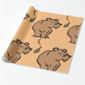 Bruin Beer met vallende herfstblad Schattigee dier Cadeaupapier (Uitgerold)