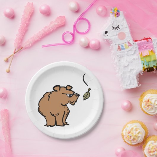 Bruin Beer met vallende herfstblad Schattigee dier Papieren Bordje (Feest)