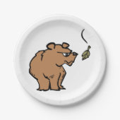 Bruin Beer met vallende herfstblad Schattigee dier Papieren Bordje (Voorkant)