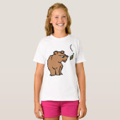 Bruin Beer met vallende herfstblad Schattigee dier T-shirt (Voorkant volledig)