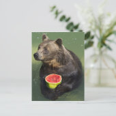 Bruin Beer met watermeloen Briefkaart (Staand voorkant)