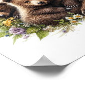 Bruin Beer met welpen in een bloemenweide Poster (Hoek)