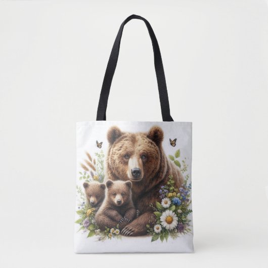 Bruin Beer met welpen in een bloemenweide Tote Bag (Voorkant)